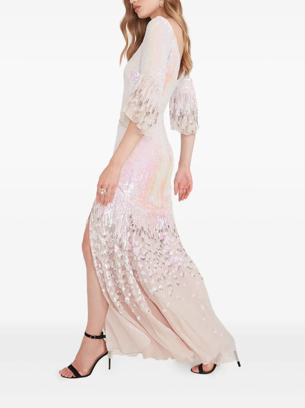 Temperley London Avondjurk met franje en kralen Paars