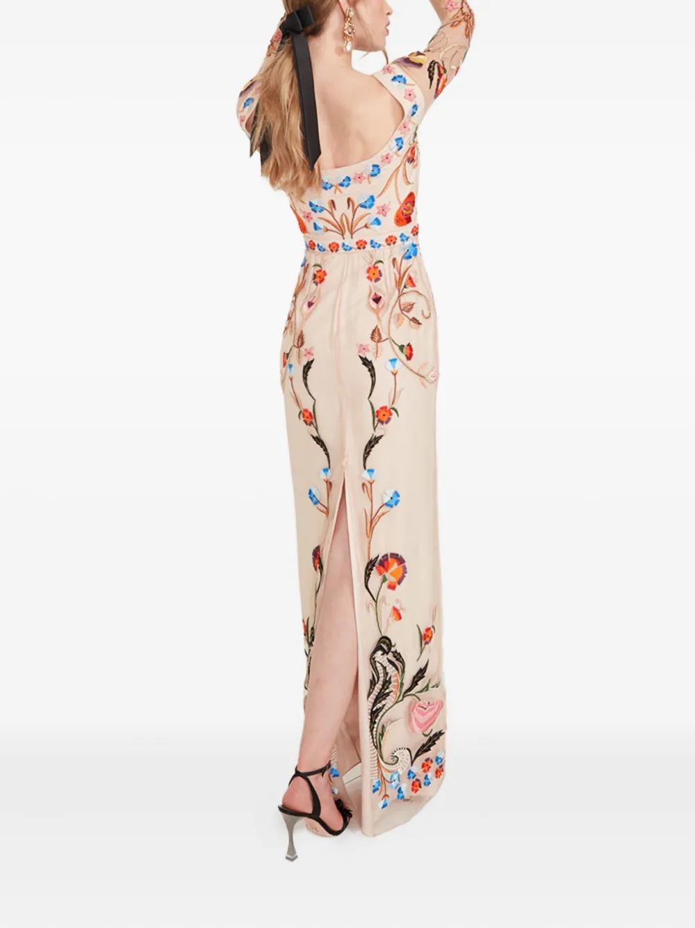 Temperley London Toledo floral-embroidered long-sleeve dress Beige