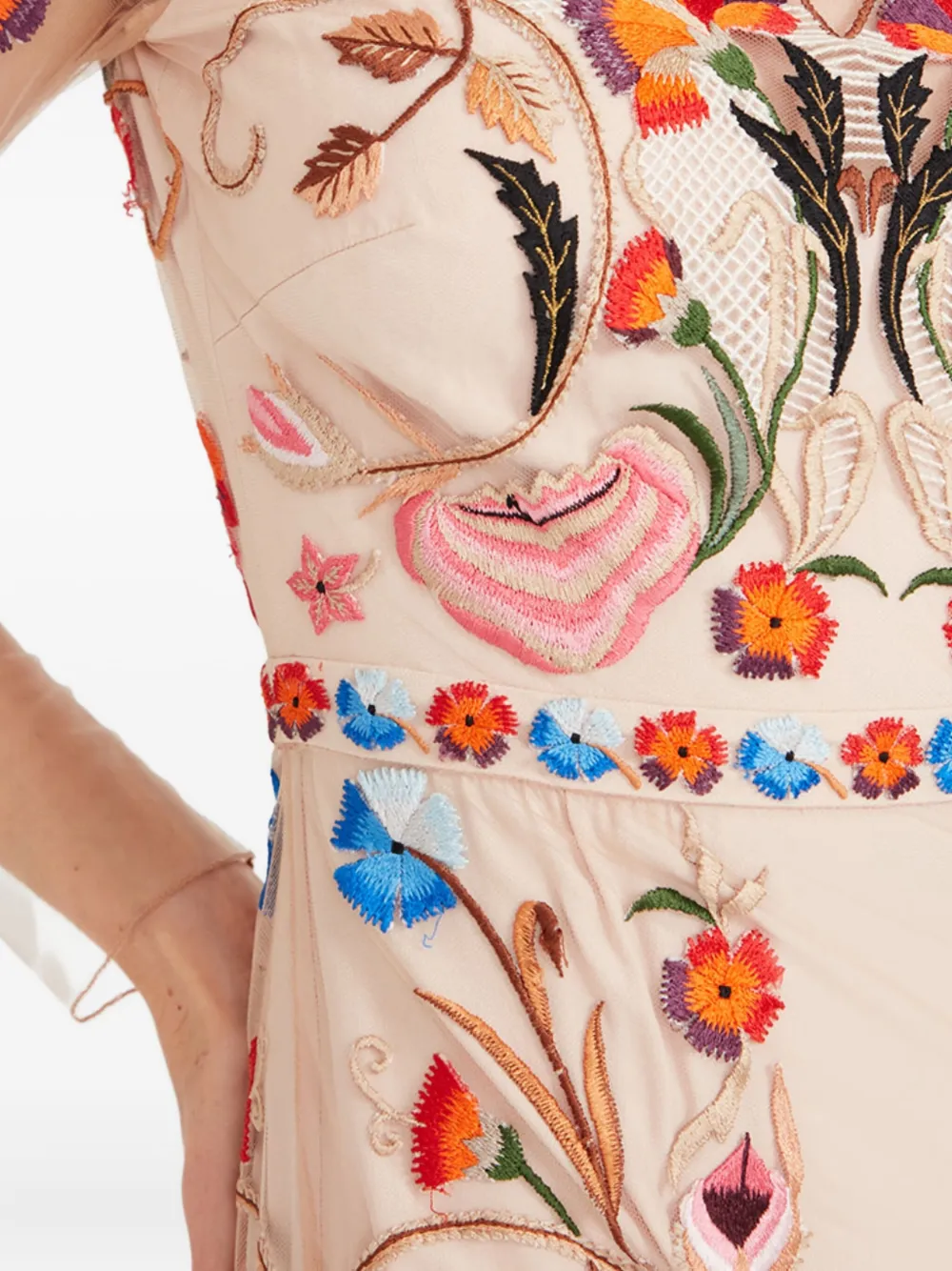 Temperley London Toledo floral-embroidered long-sleeve dress Beige