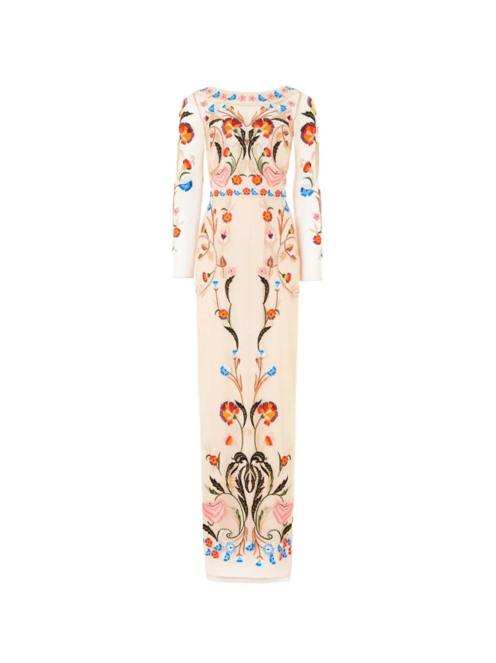Temperley London Toledo floral-embroidered long-sleeve dress - Nude