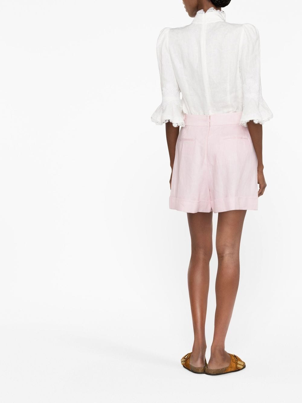 Shop Zimmermann High-waisted Linen Shorts In Pink