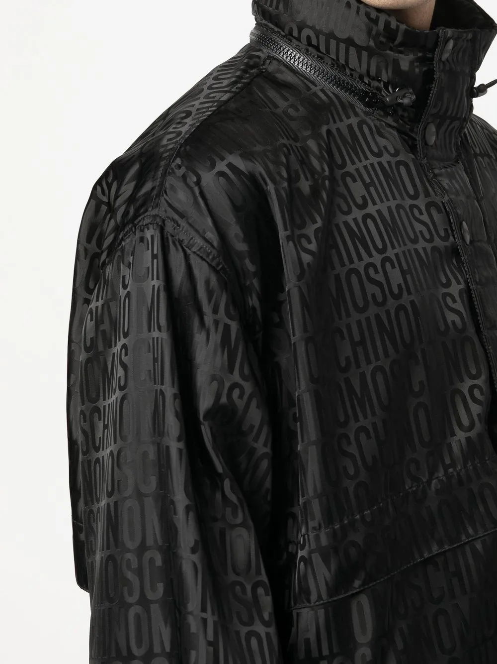 Moschino Monogram-jacquard Hooded Jacket In Black
