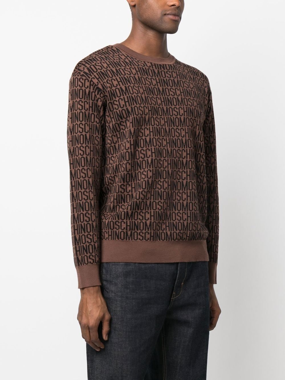 Moschino monogram-jacquard Crew Neck Jumper - Brown