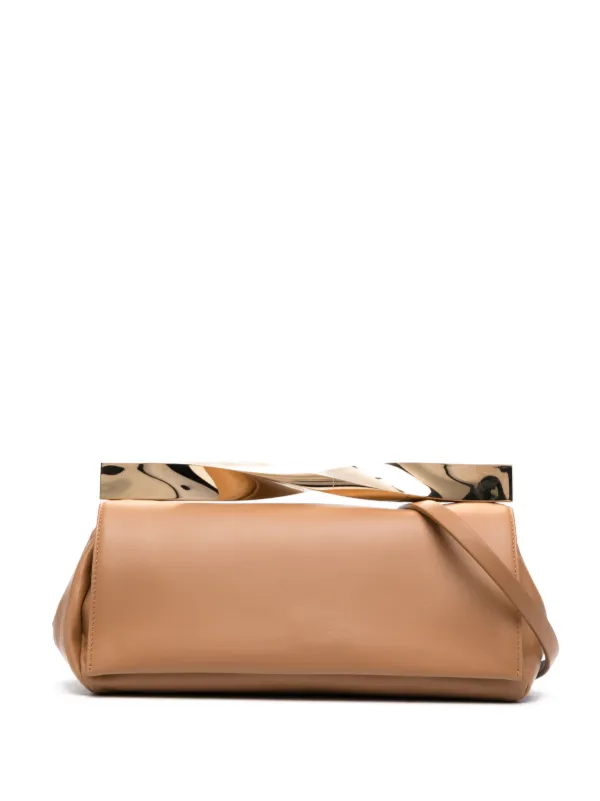 Aquazzura Twist Leather Clutch Bag in Brown