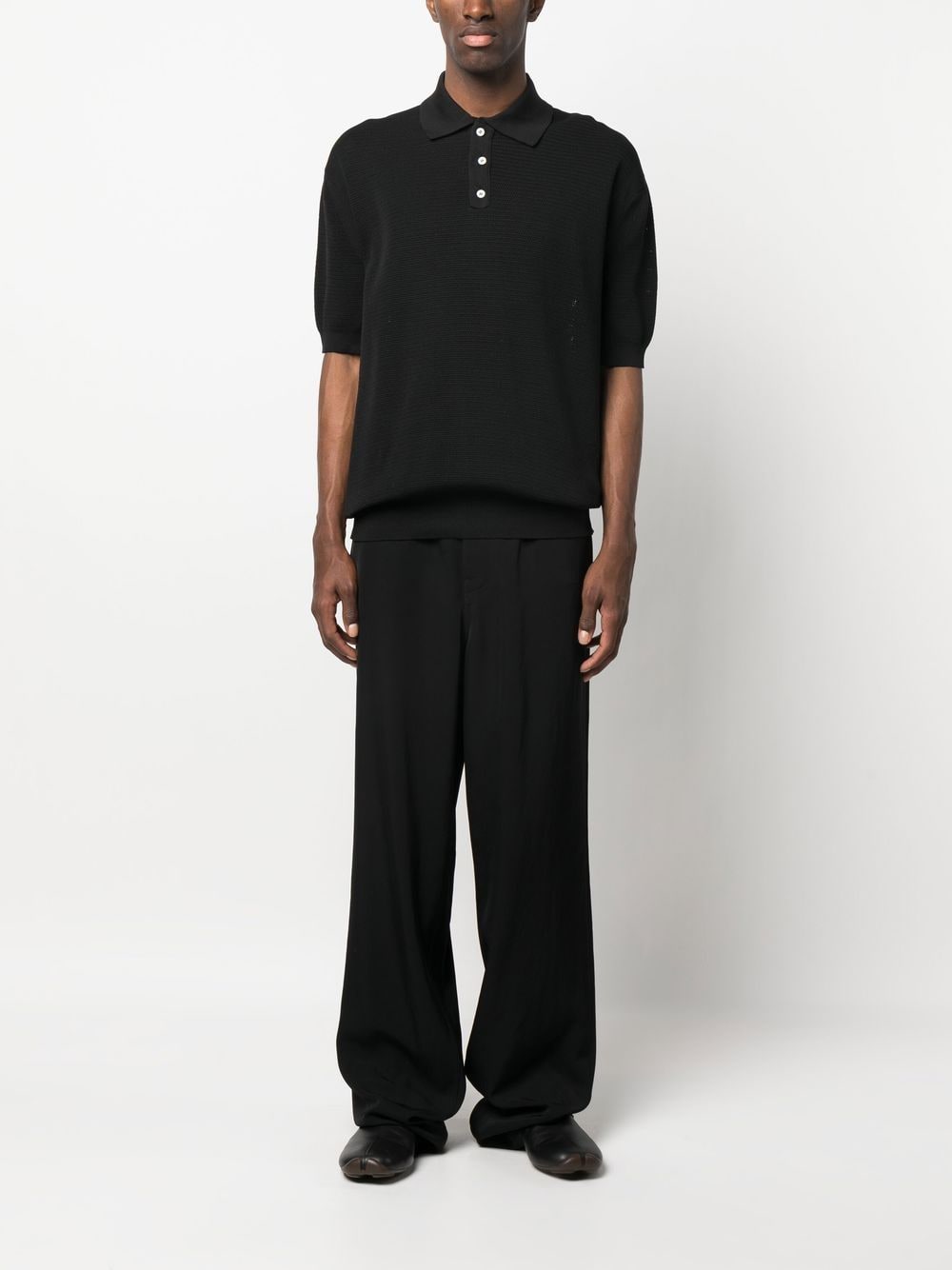 Shop There Was One Short-sleeve Knitted Polo Shirt In Black