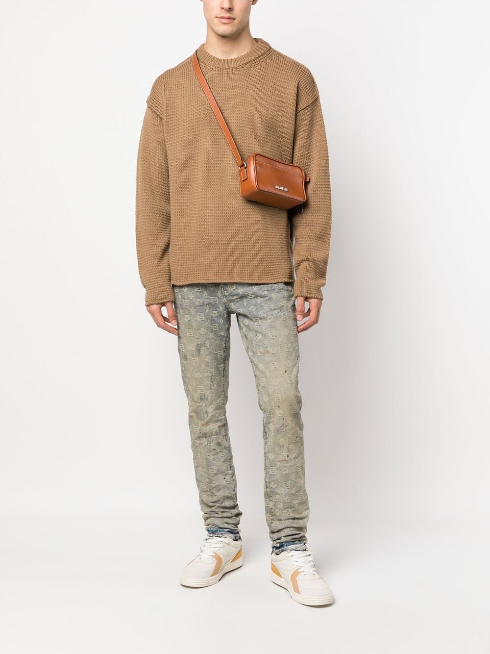 Shop Ten C Crew-neck Chunky-knit Jumper In Brown