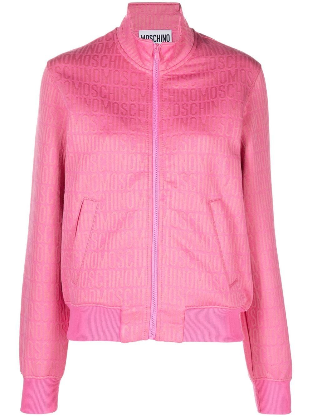 Moschino Logo-print Zip-up Bomber Jacket In Pink