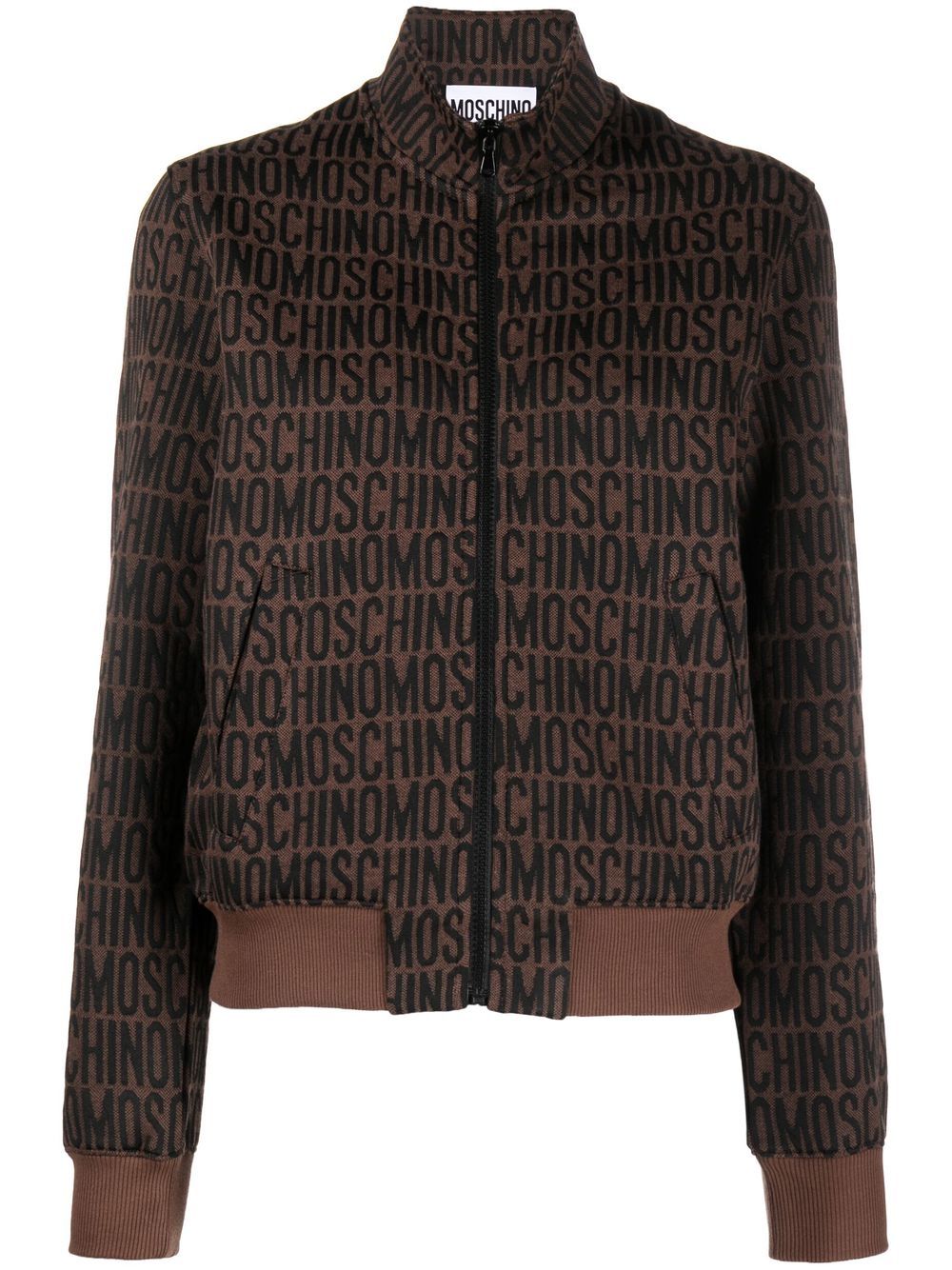 Moschino Logo-print Zipped Sweatshirt In Braun