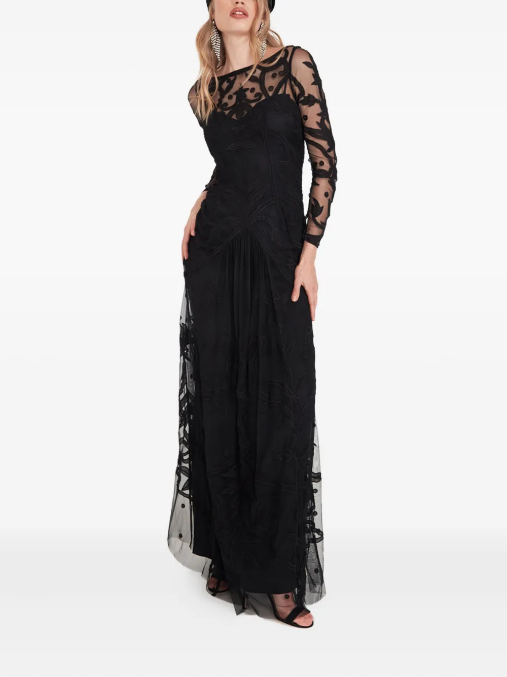 Temperley London Francine Tattoo tulen jurk met geborduurde bloemen - Zwart