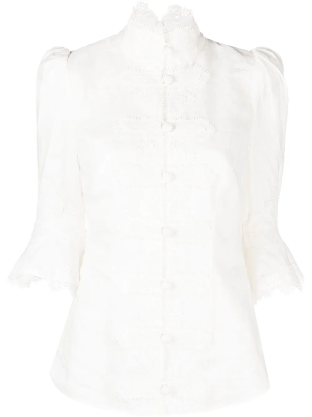 

ZIMMERMANN camisa de encaje con cuello de alto - Blanco