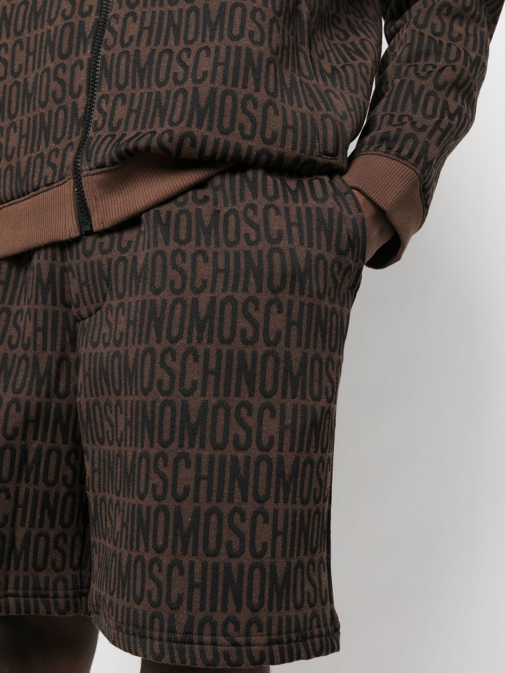 Shop Moschino Monogram-print Track Shorts In Brown