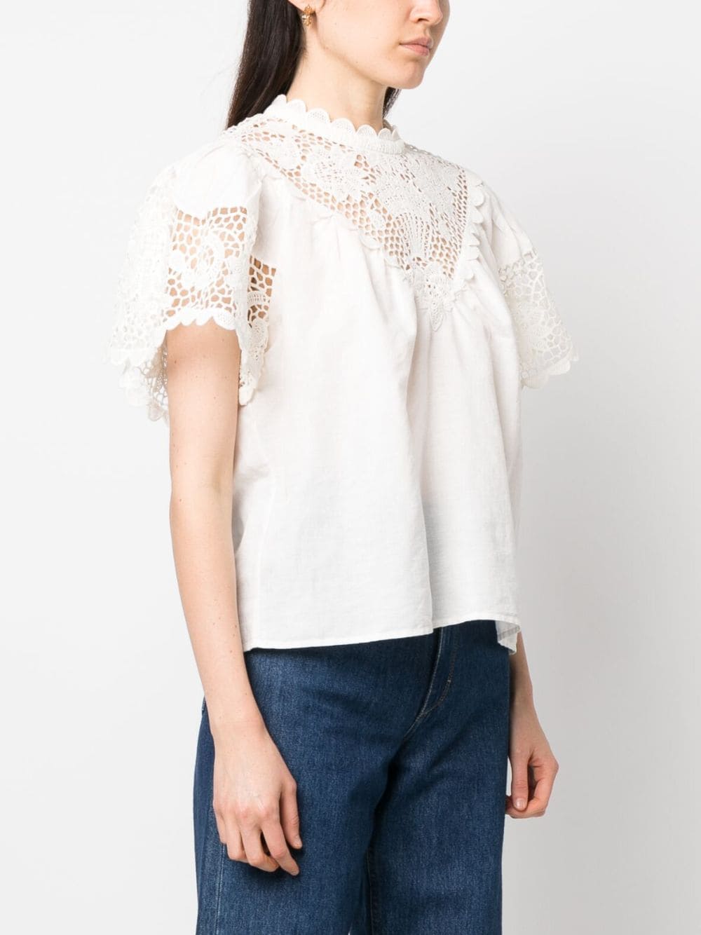 Shop Ulla Johnson Sofia Crochet-panel Blouse In Neutrals