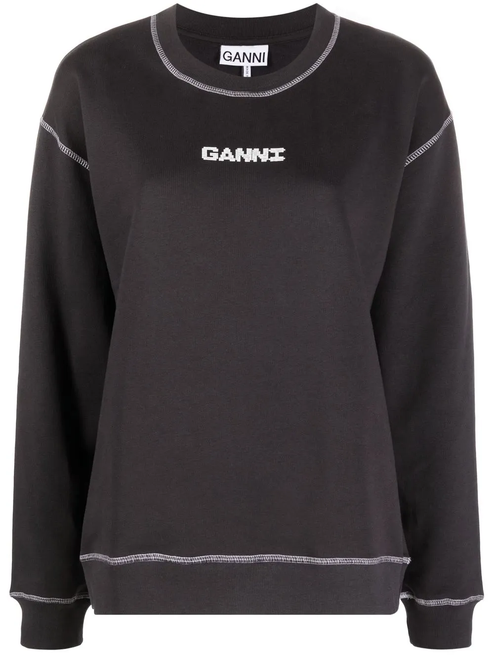Ganni Logo-print Long-sleeve T-shirt In Grey