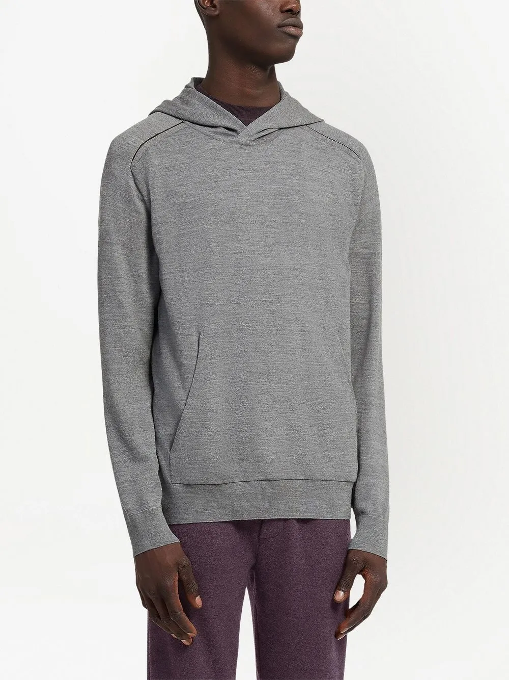 Zegna Melange-effect Knit Hoodie In Gray