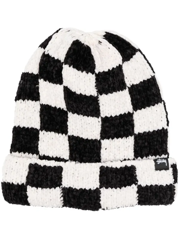 Stüssy checkerboard crochet-knit beanie black | MODES