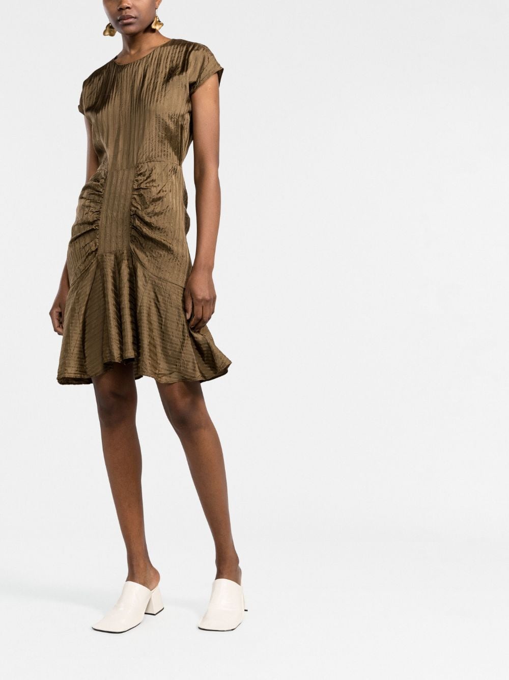 Shop There Was One Stripe-jacquard Draped Minidress In Green