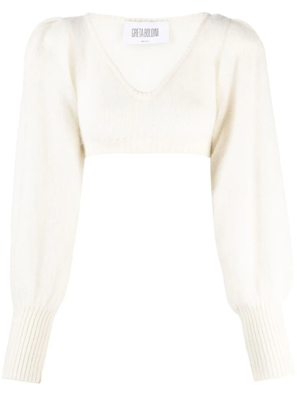 

GRETA BOLDINI puff-sleeve cropped knitted top - White