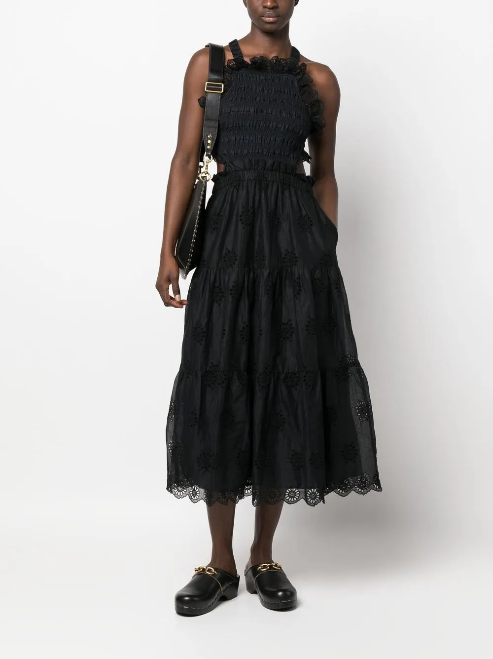 Sea Blaine Eyelet Apron Dress In Black | ModeSens