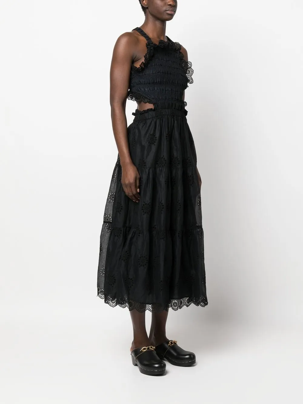 Sea Blaine Eyelet Apron Dress In Black | ModeSens