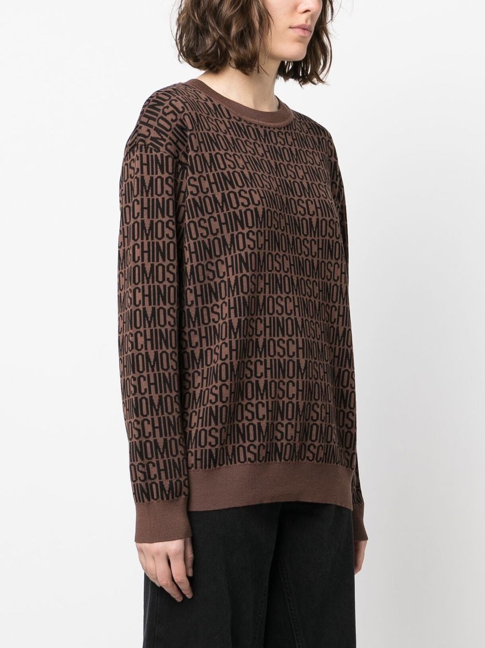 Shop Moschino Logo-print Crew Neck Sweatshirt In Brown
