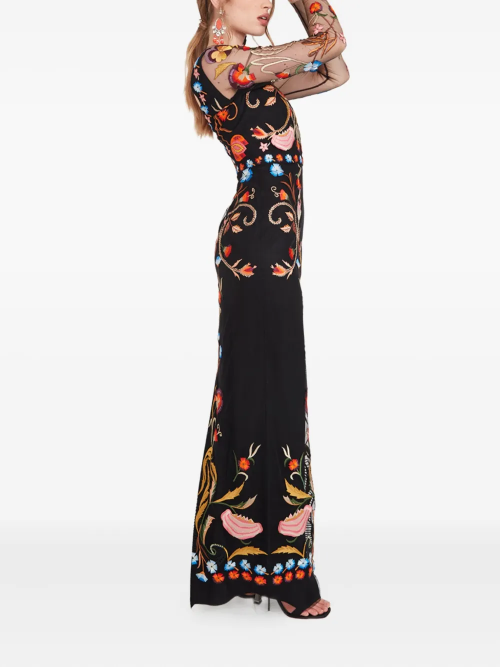 Temperley London floral-embroidered dress Zwart