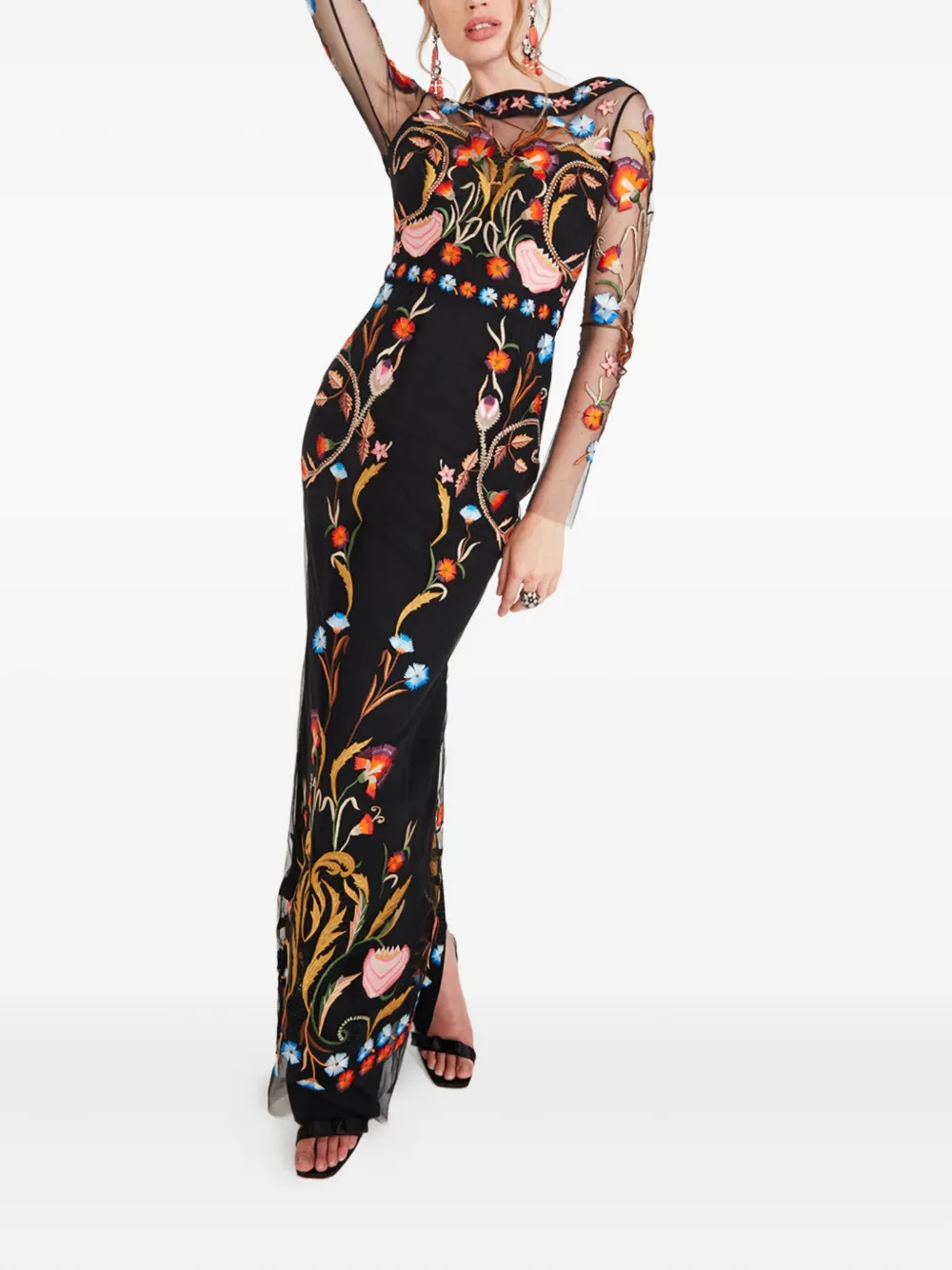 Temperley London floral-embroidered dress Zwart