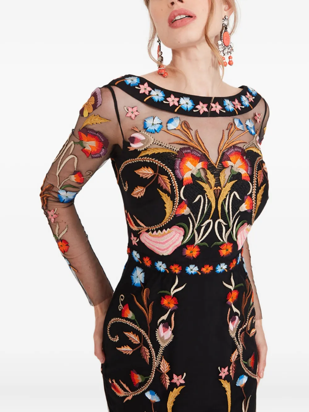 Temperley London floral-embroidered dress Zwart