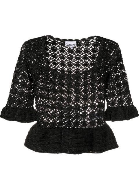 GANNI peplum hem crochet top Women