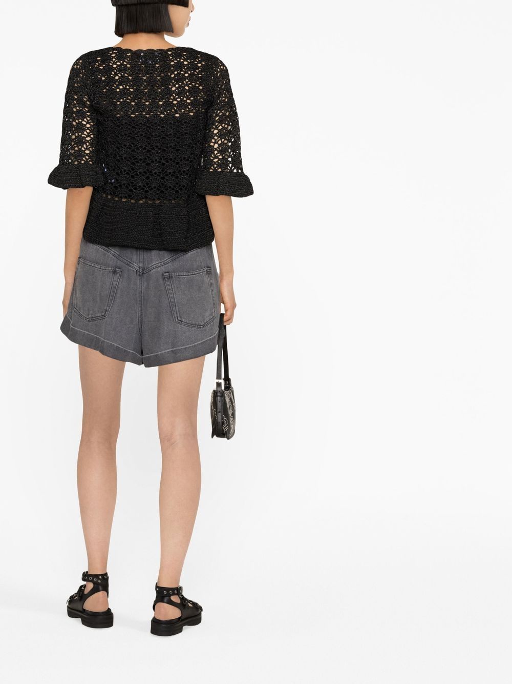 Shop Ganni Peplum Hem Crochet Top In Black