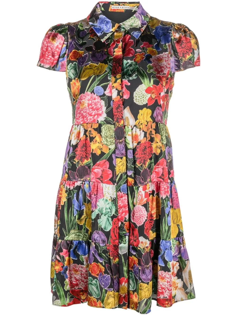 

alice + olivia vestido manga corta con estampado floral - Negro