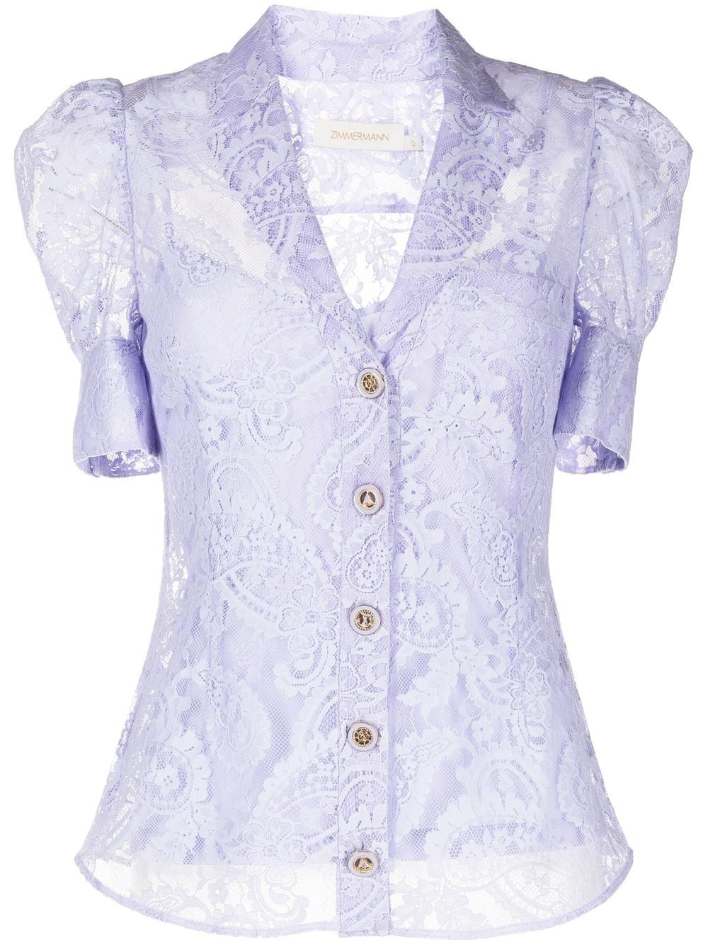 Zimmermann High Tide Cotton-blend Lace Shirt In Purple | ModeSens