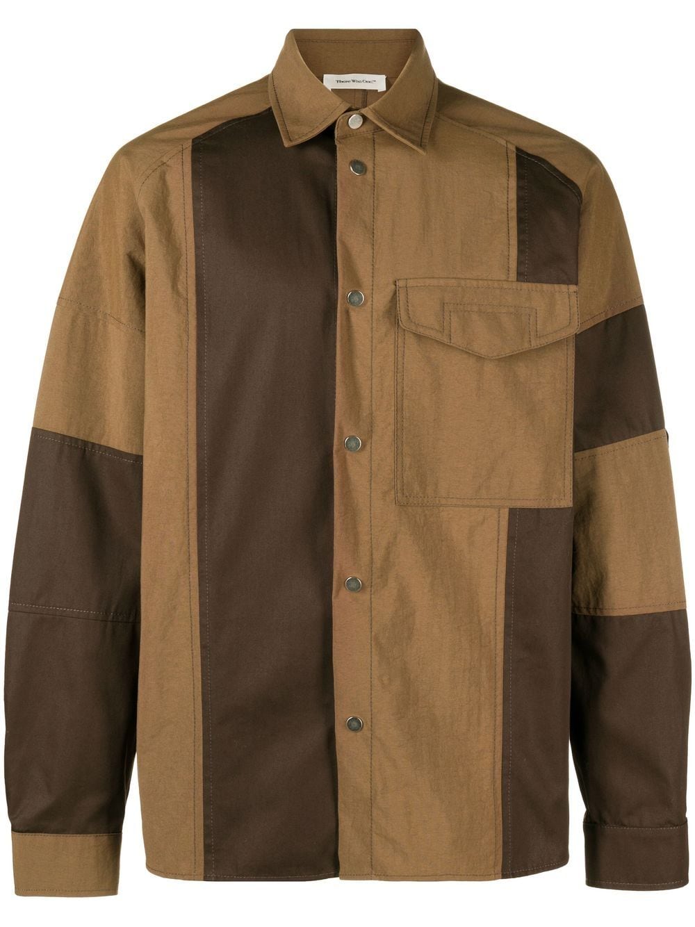 There Was One Panelled Cotton Overshirt In Brown