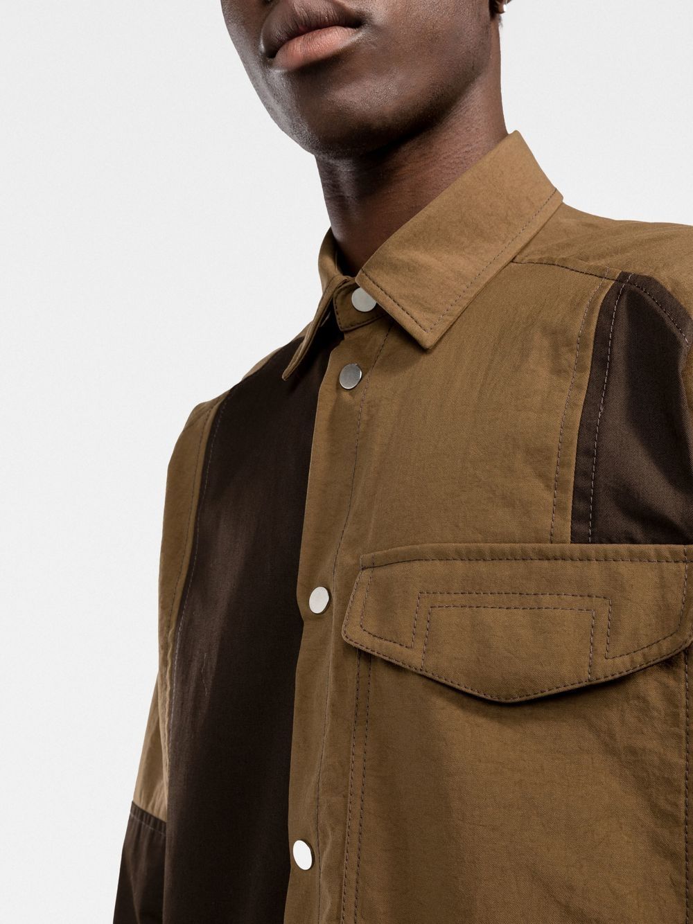 Shop There Was One Panelled Cotton Overshirt In Brown