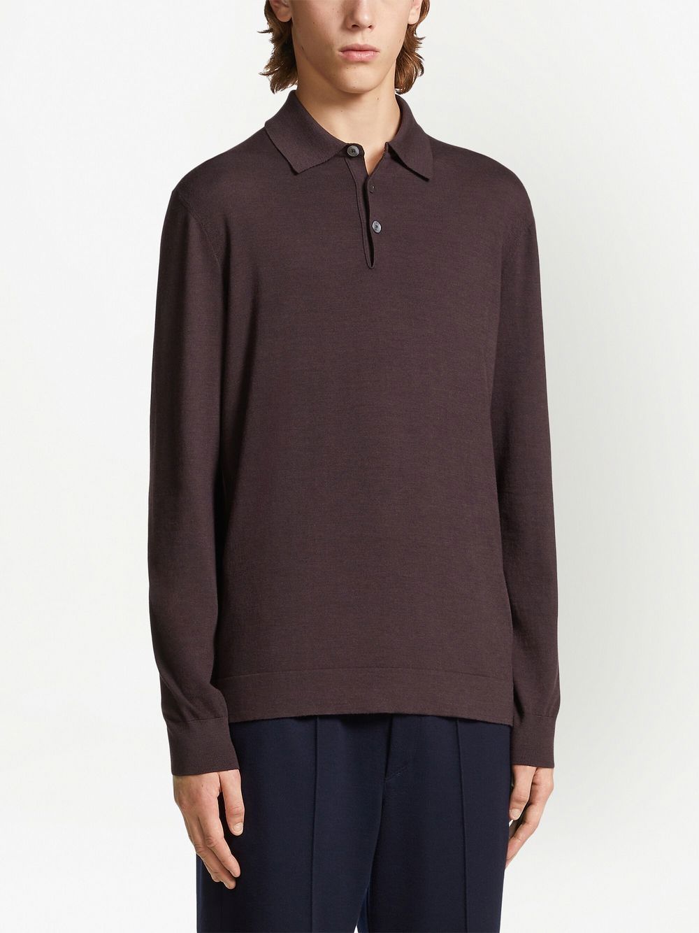 Shop Zegna Long-sleeved Polo Shirt In Brown