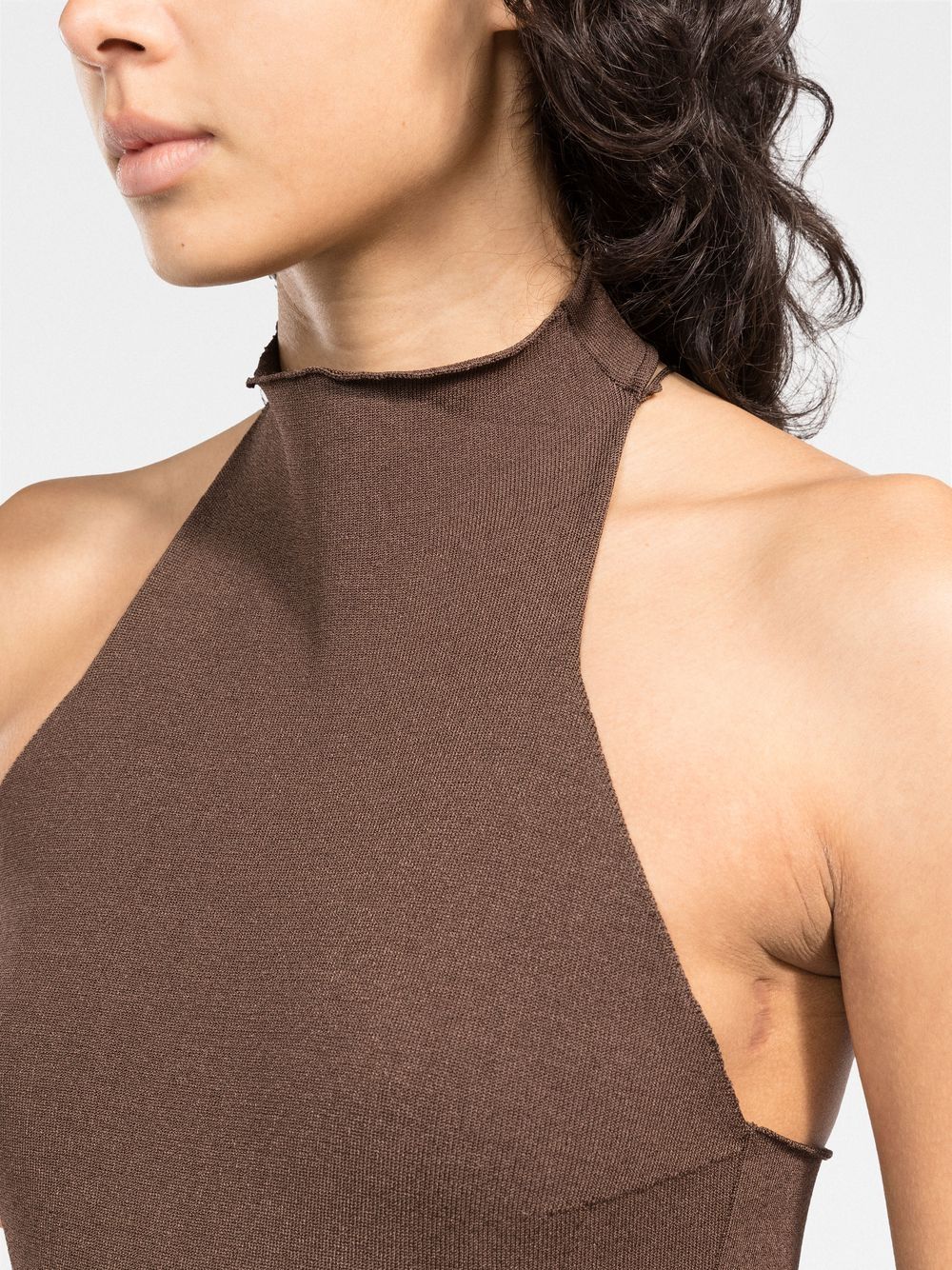 Shop There Was One Mock-neck Open-back Knitted Top In Brown