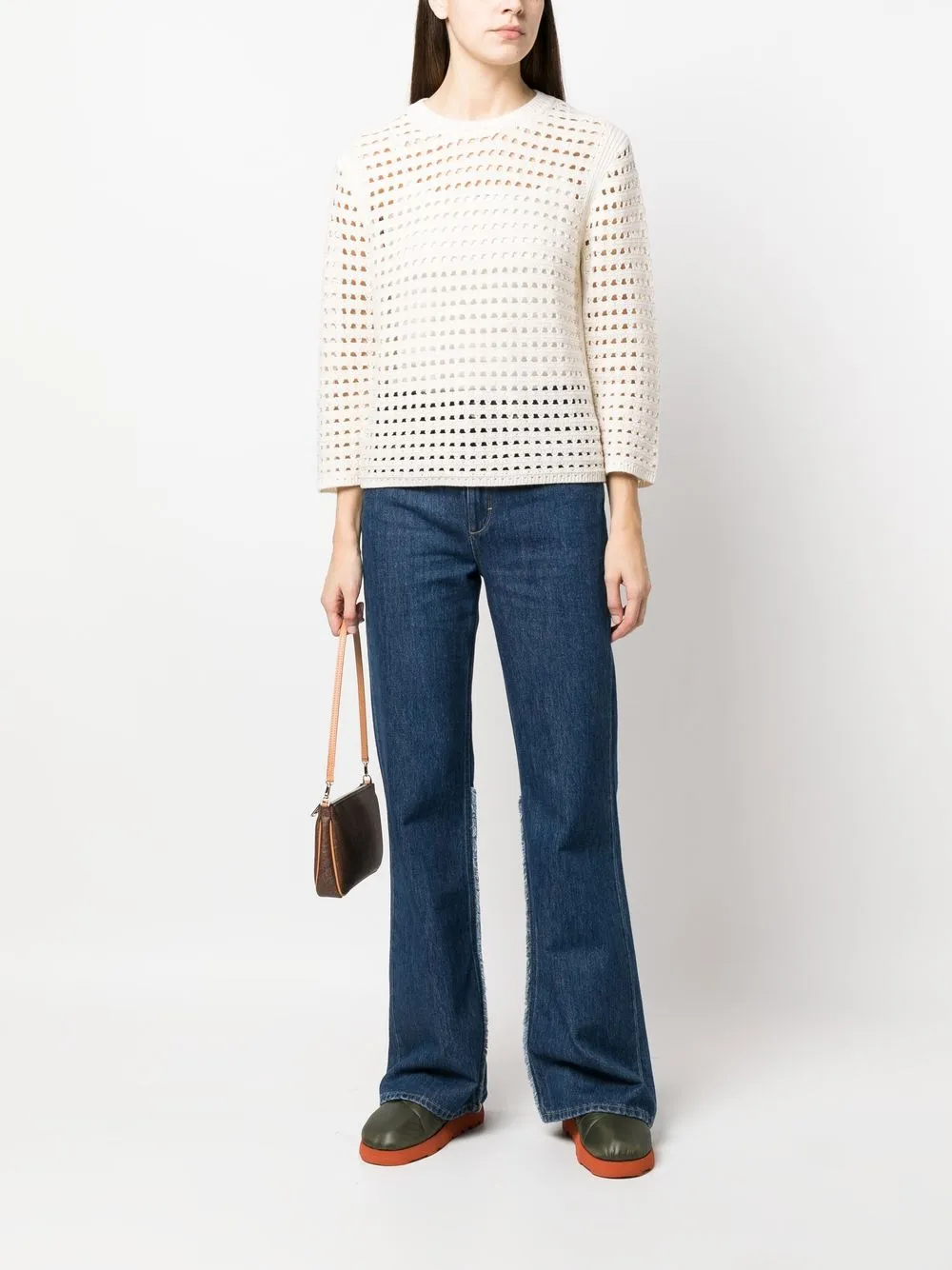 Shop See By Chloé Open-knit Jumper In Weiss