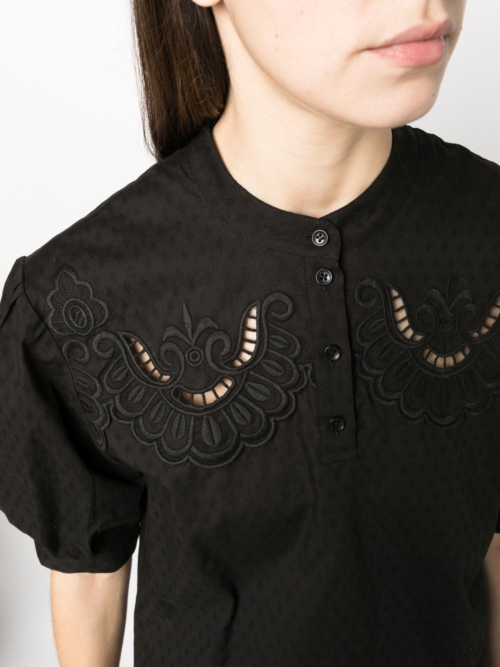 Shop See By Chloé Broderie-anglaise Puff-sleeve Shirt In Black