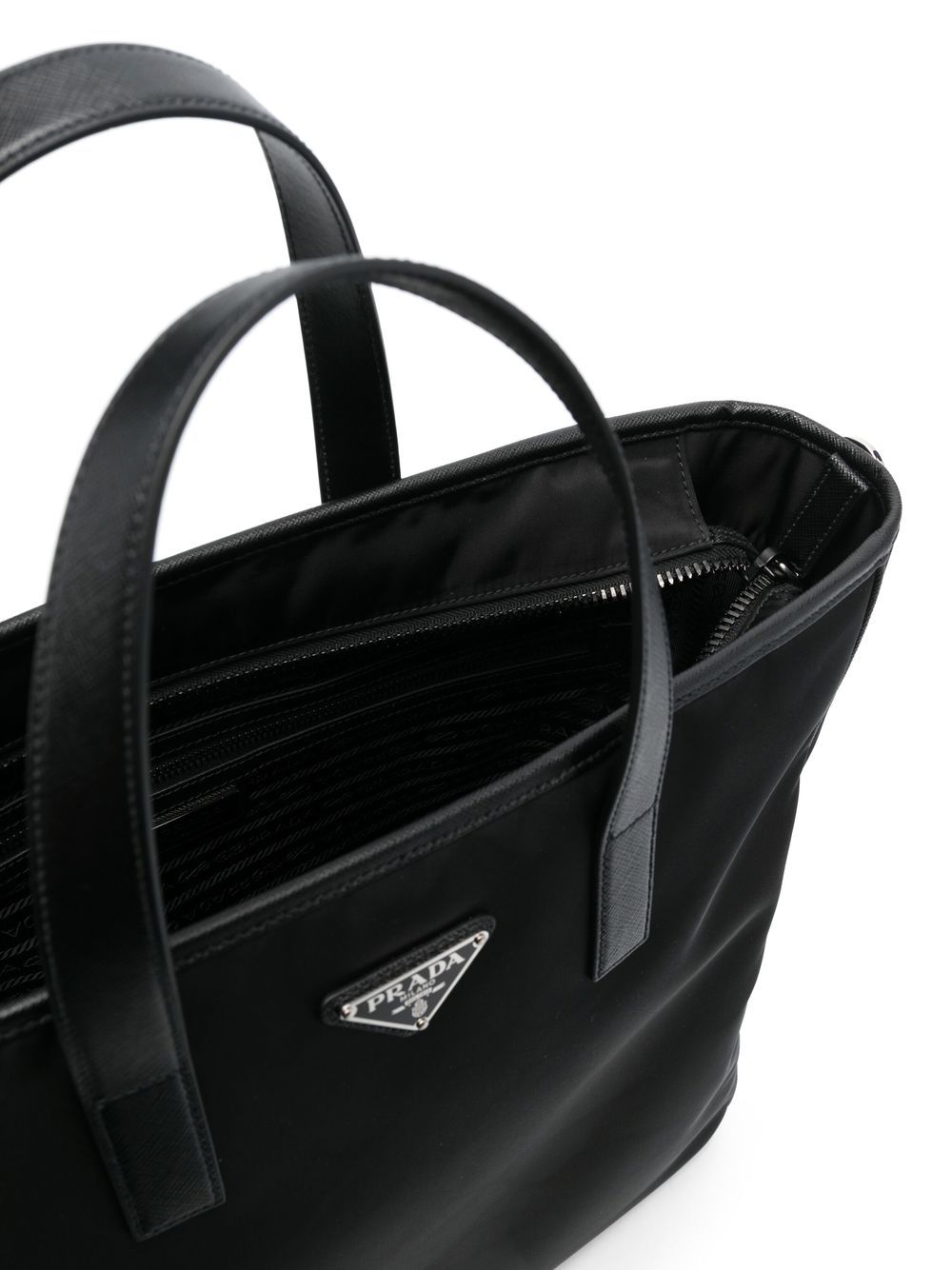 Prada Logo Plaque Re-nylon Tote Bag in Black