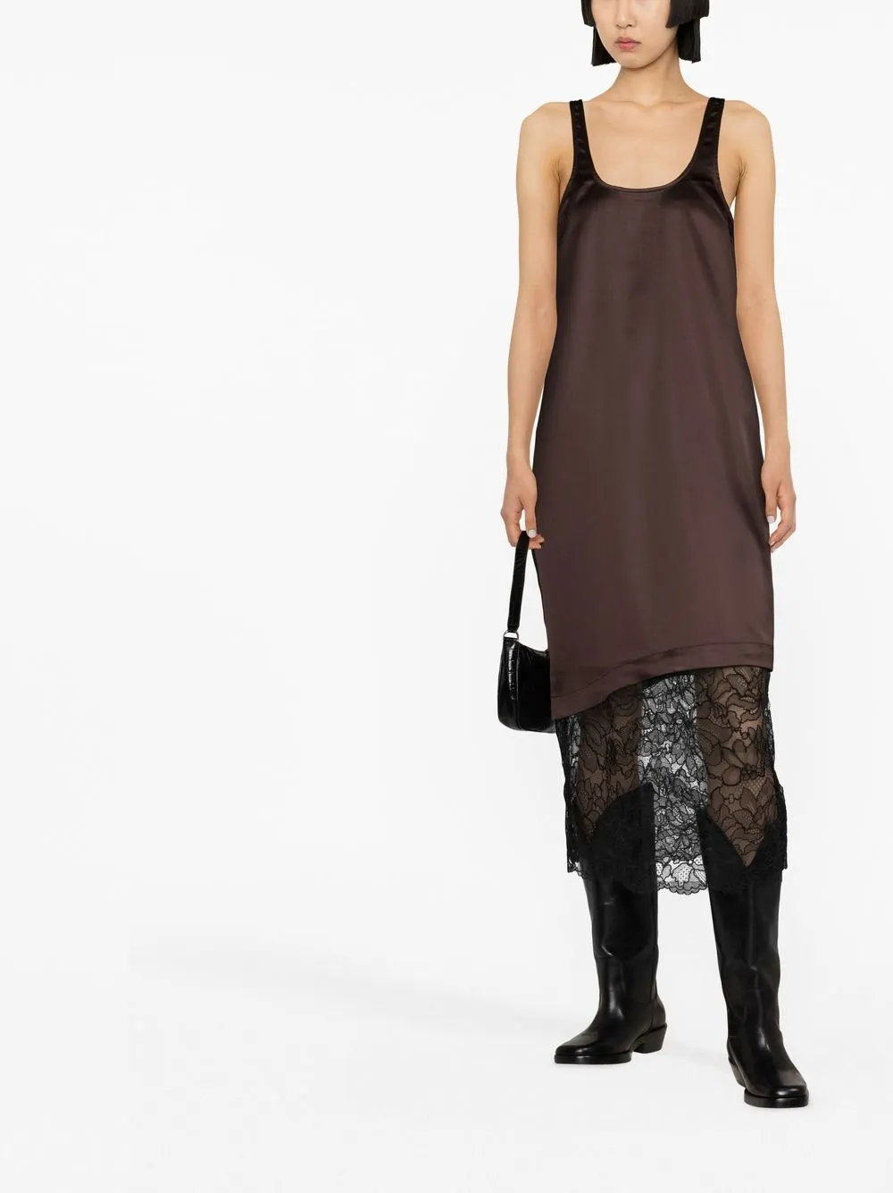 

GANNI lace-trimmed sleeveless midi dress - Brown