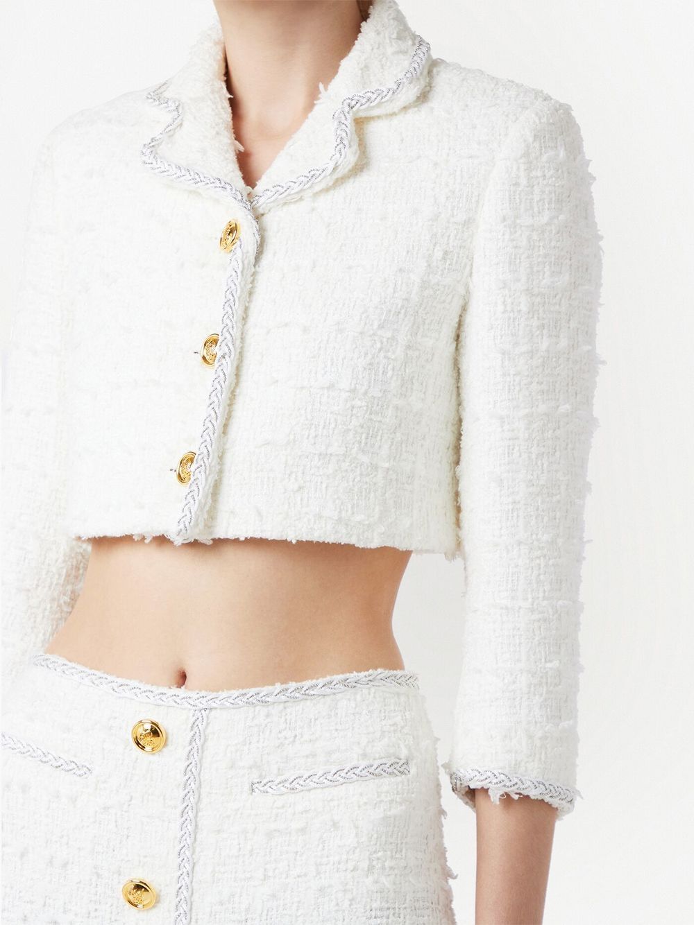 Shop Giambattista Valli Cropped Tweed Jacket In White