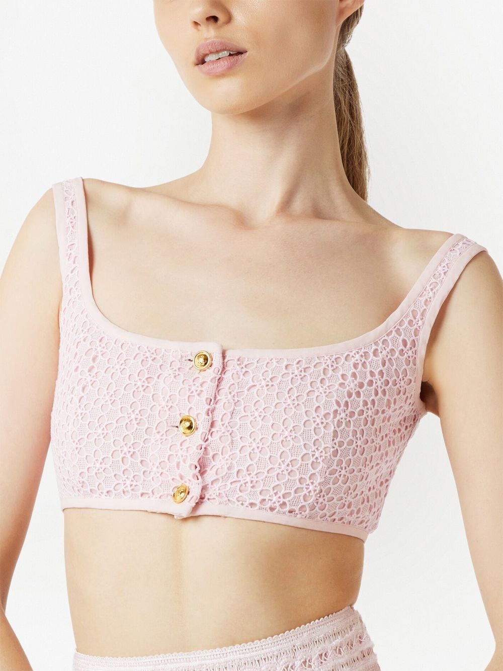 Shop Giambattista Valli Lace-embroidered Sleeveless Crop Top In Pink