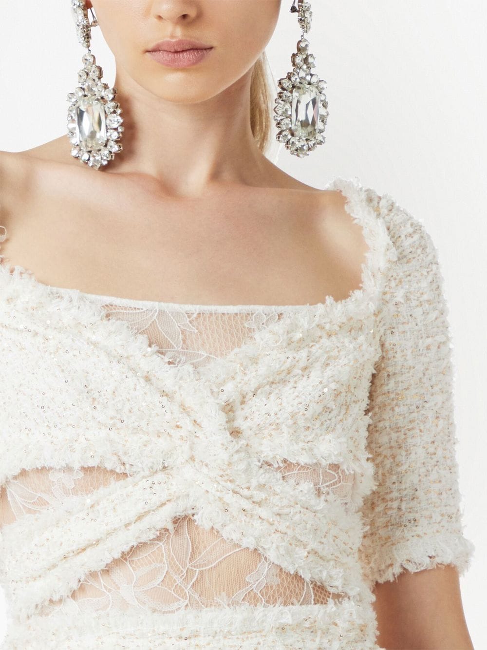 Shop Giambattista Valli Sequin-embellished Tweed Midi Dress In White