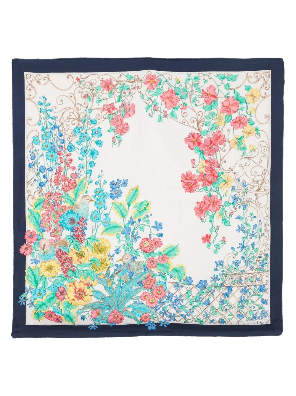 

Christian Dior pre-owned floral silk scarf - Blue