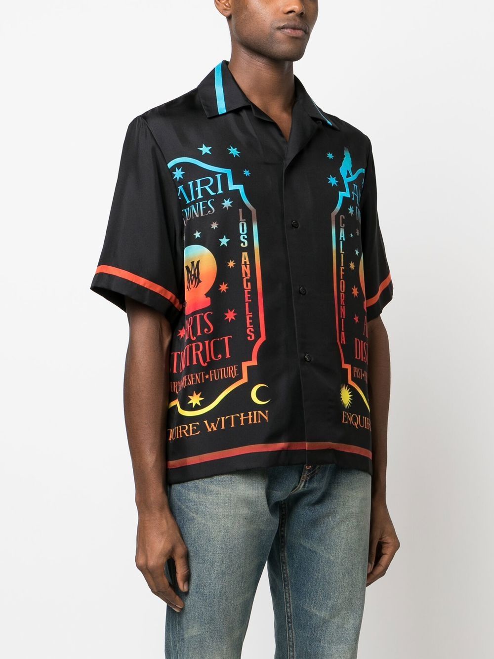 AMIRI Paint Splatter Gradient Logo Print Silk Twill Bowling Shirt