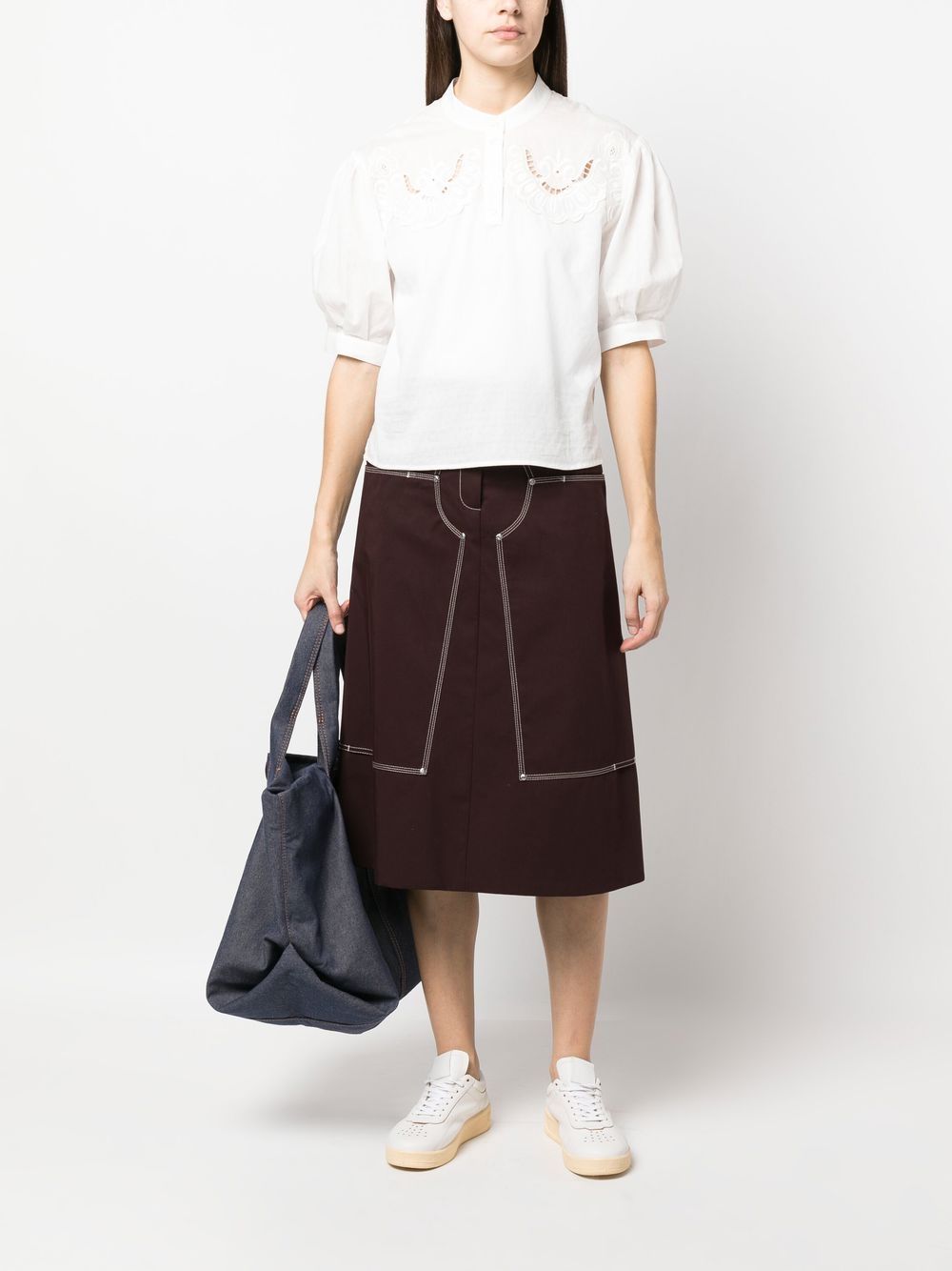 Shop See By Chloé Broderie-anglaise Puff-sleeve Shirt In Weiss