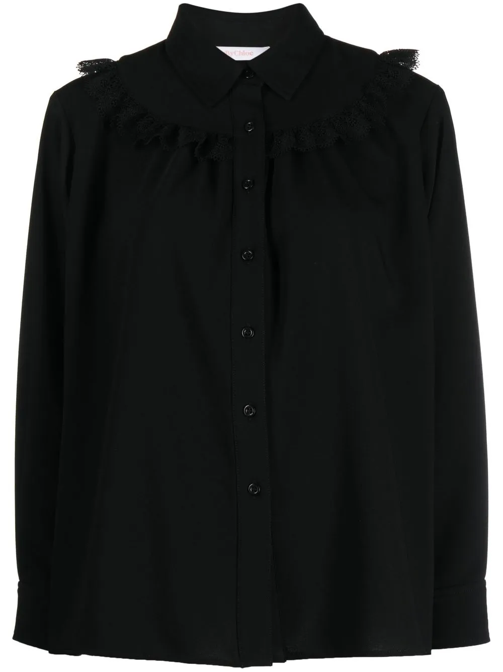 

See by Chloé lace-trim button-up shirt - Black