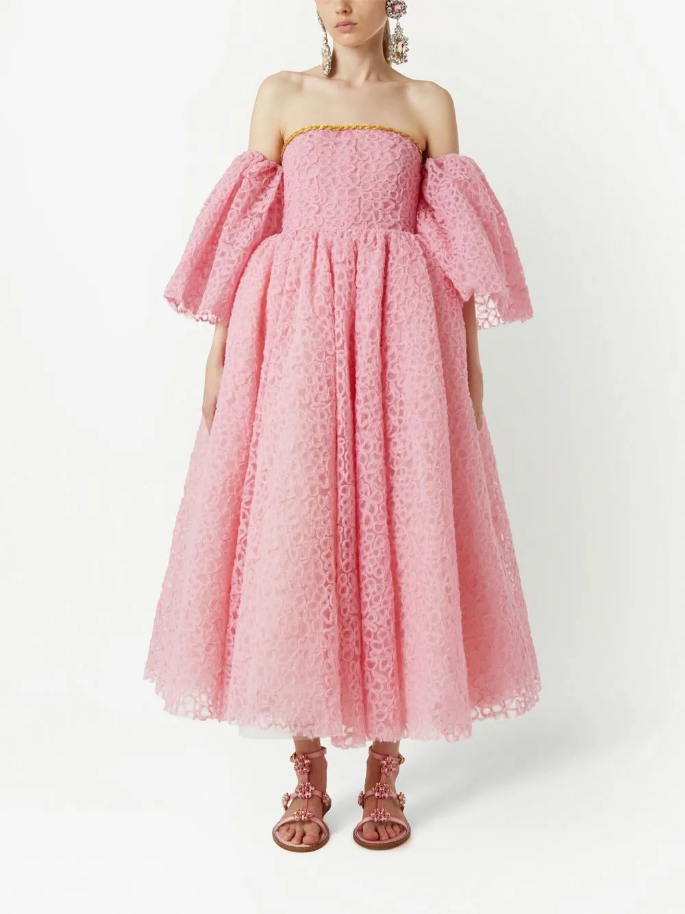 GIAMBATTISTA VALLI LACE-EMBROIDERED MIDI DRESS 