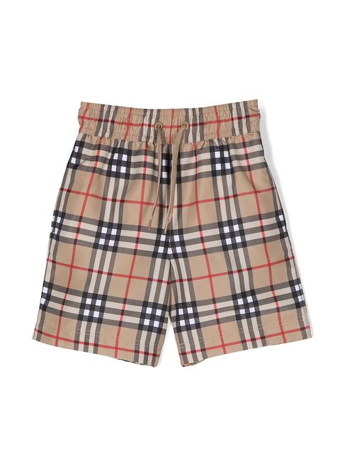 Burberry Kids شورت سباحة كاروهات فنتج