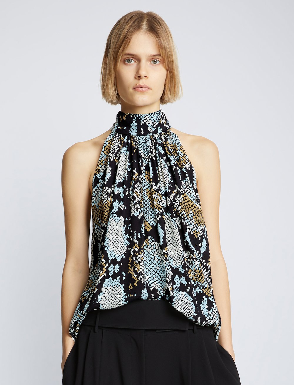 Printed Snake Crepe De Chine Top