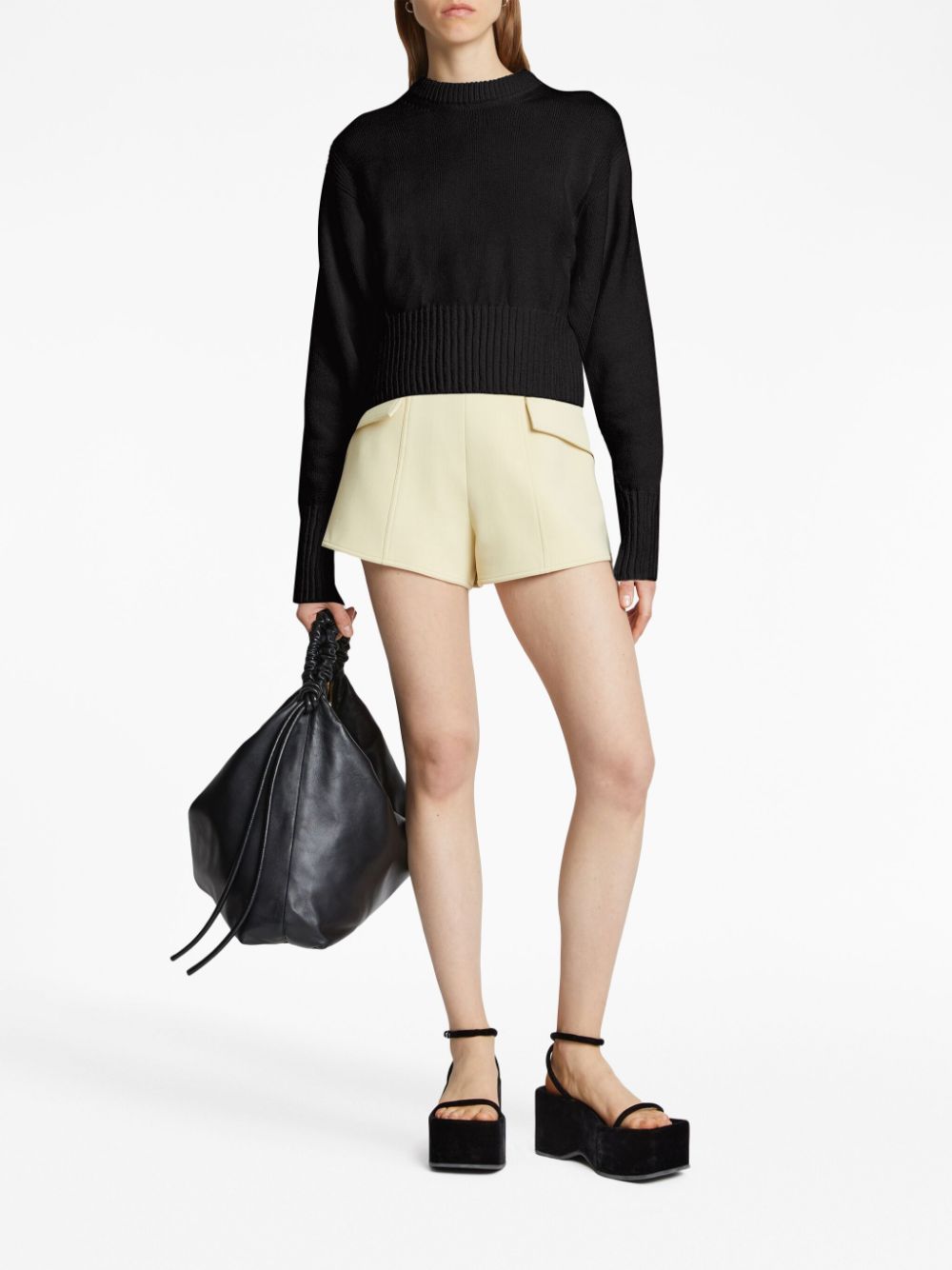 Proenza Schouler long-sleeve cropped knitted sweater - Zwart